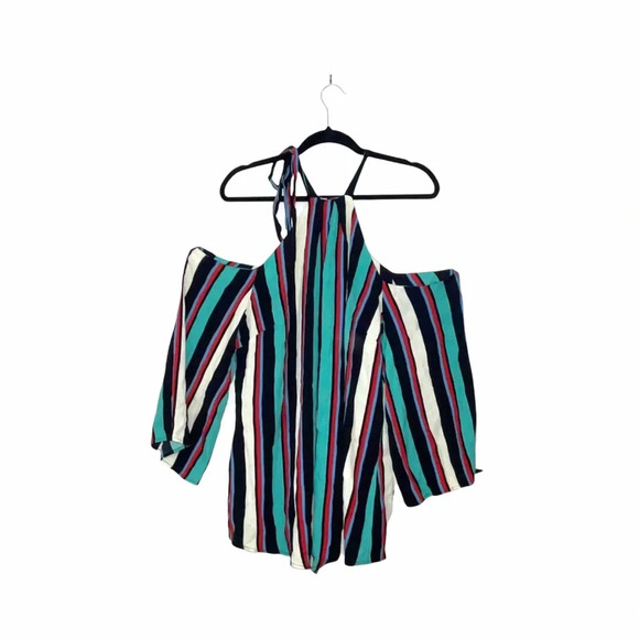 Eloquii Multicolor Striped Tie Neck Cold Shoulder Blouse 16 Women’s - Picture 1 of 14